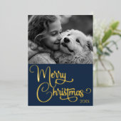 Goudfolie Merry Christmas Custom Familie Afbeeldin Folie Feestdagenkaart (Staand Voorkant)