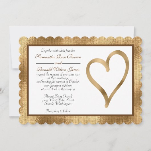 Goudfolie met open hartbruiloft kaart (Voorkant)