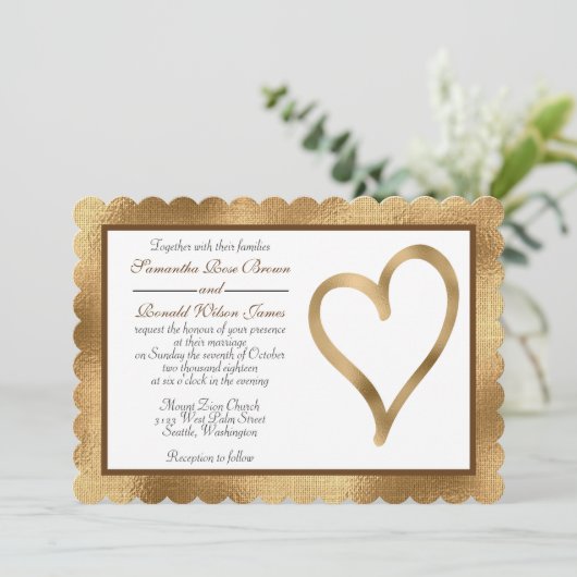 Goudfolie met open hartbruiloft kaart (Staand voorkant)