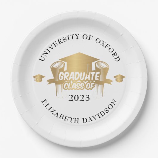 Goudfolie modern afstuderen papieren bordje (Voorkant)