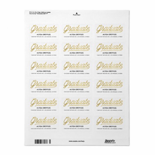 Goudfolie Modern Script Afstuderen Adresetiketten Etiket (Full Sheet)