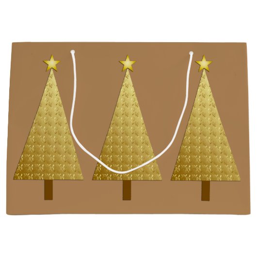 Goudfolie moderne kerstboom large cadeautasje (Voorkant)