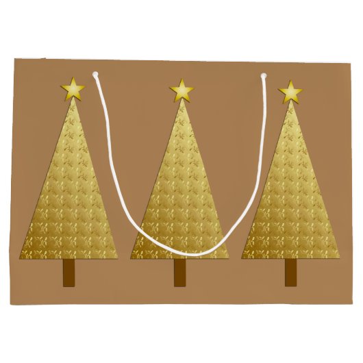Goudfolie moderne kerstboom large cadeautasje (Achterkant)