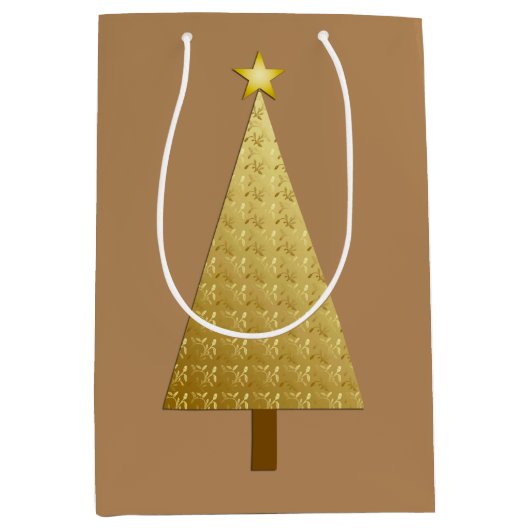 Goudfolie moderne kerstboom medium cadeauzakje (Voorkant)