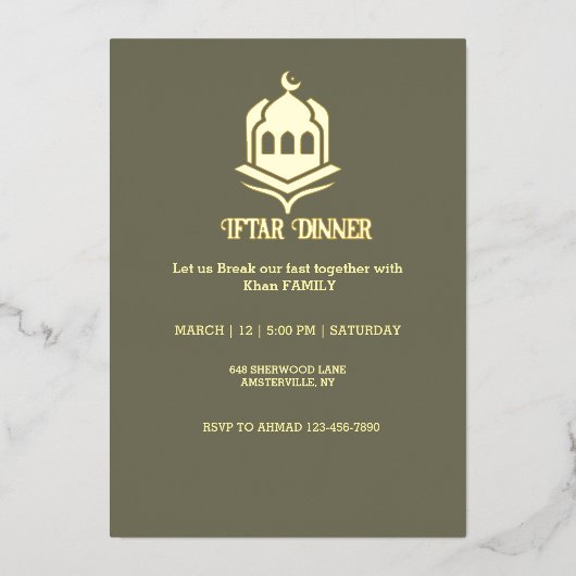Goudfolie Moskee Iftar Uitnodiging (Voorkant)