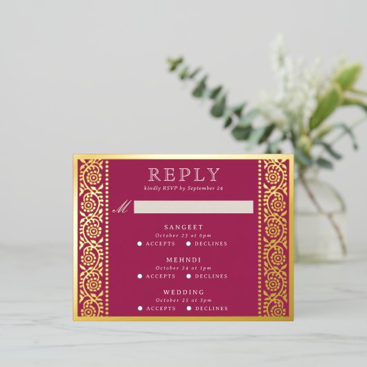 Goudfolie Multi Event Bloemenbruiloft RSVP Kaart (Staand Voorkant)