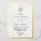 Goudfolie Nikah Marmer Islamitische Moslim Bruilof Folie Uitnodiging (Voorkant)
