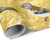 Goudfolie ontwerp cartoon geel en bruin mus cadeaupapier (Rol Hoek)