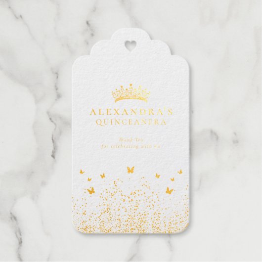 Goudfolie Quinceañera Emerald Green Floral Cadeaulabels (Voorkant)