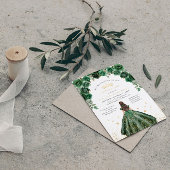 Goudfolie Quinceañera Emerald Green Floral Folie Uitnodiging
