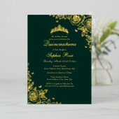 Goudfolie Roos Emerald Quinceanera Verjaardag Folie Uitnodiging (Staand Voorkant)