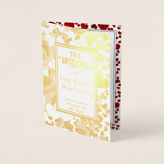 Goudfolie Rozen en hart bruiloft Folie Kaarten (Voorkant)