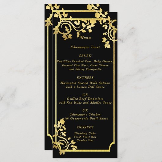 Goudfolie Rozen op Goud Metallic Lijst Menu (Voorkant / Achterkant)