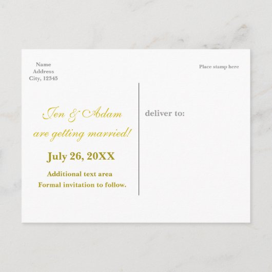 Goudfolie SAVE DE DATUM zwart Bruiloft Briefkaart (Achterkant)