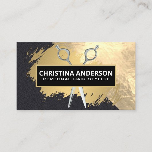 goudfolie | schaar | goudgeborsteld visitekaartje (Voorkant)