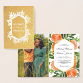 Goudfolie Sinaasappel Waterverf Bloemen Bruiloft U Folie Kaarten (Display)