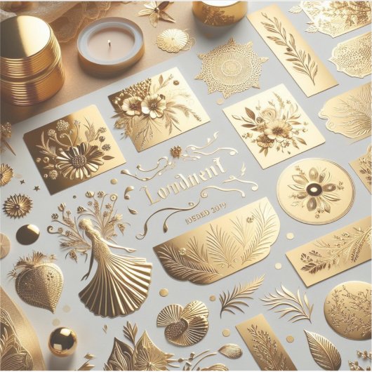 Goudfolie stickers voor luxe bruiloft artikelen (Voorkant)