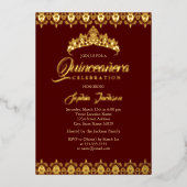 Goudfolie Tiara Bourgondië Quinceanera Folie Uitnodiging (Voorkant)