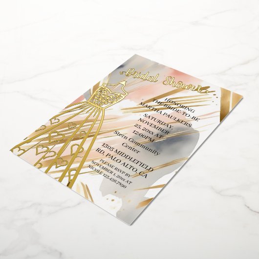 Goudfolie Trouwjurk Vrijgezellenfeest Folie Uitnodiging (Gedraaid)