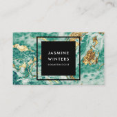 Goudfolie turquoise marmer waterverf chic elegant visitekaartje (Voorkant)