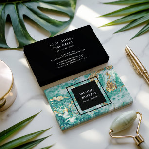Goudfolie turquoise marmer waterverf elegant visitekaartje