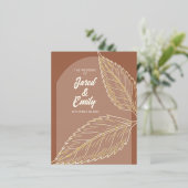 Goudfolie verlaat Mocha Wedding Invitation Briefka Folie Uitnodiging Briefkaart (Staand Voorkant)