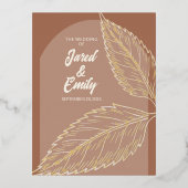 Goudfolie verlaat Mocha Wedding Invitation Briefka Folie Uitnodiging Briefkaart (Voorkant)