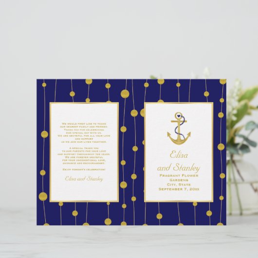 Goudfolie voor anker nautische bruiloft gevouwen p (Staand voorkant)