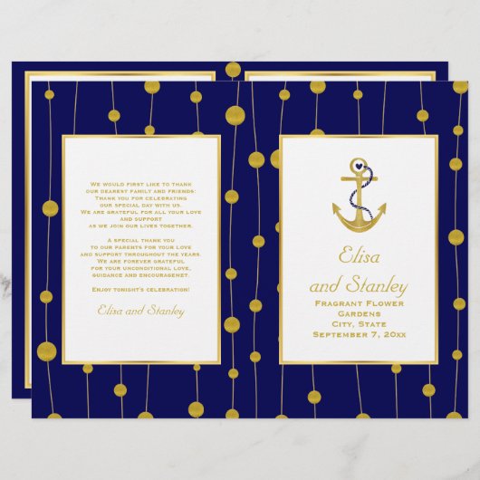 Goudfolie voor anker nautische bruiloft gevouwen p (Voorkant / Achterkant)