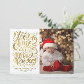 Goudfolie Vrolijk Kerstfeest Gelukkig Nieuwjaar Ka Feestdagenkaart (Staand voorkant)