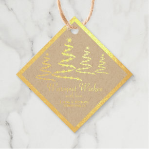 Goudfolie Warmste Wensen Kerstboom Gift Label