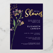 Goudfolie Waterverf Wildflower Vrijgezellenfeest Folie Uitnodiging (Voorkant)