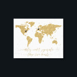 Goudfolie Wereldkaart Miles kan niet scheiden Canvas Afdruk<br><div class="desc">Gold Foil Wereldkaart Miles Kan deze twee harten niet scheiden Long Distance Relatie Canvas print met harten en connector - ze kunnen worden verplaatst en geplaatst waar nodig (voor nauwere of langere verbindingen verklein of vergroot de grootte van de connector om het te laten werken) Miles kunnen deze twee harten...</div>