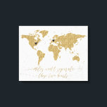 Goudfolie Wereldkaart Miles kan niet scheiden Canvas Afdruk<br><div class="desc">Gold Foil Wereldkaart Miles Kan deze twee harten niet scheiden Long Distance Relatie Canvas print met harten en connector - ze kunnen worden verplaatst en geplaatst waar nodig (voor nauwere of langere verbindingen verklein of vergroot de grootte van de connector om het te laten werken) Miles kunnen deze twee harten...</div>