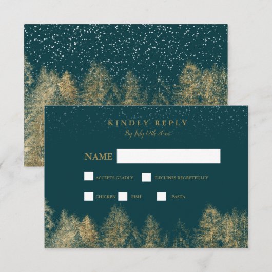 Goudfolie wintersneeuw groene dennenboom rsvp brui (Voorkant / Achterkant)