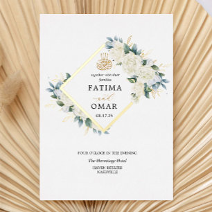 Goudfolie Wit Bloemen Islamitisch Moslim Bruiloft Folie Uitnodiging