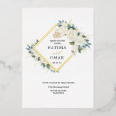 Goudfolie Wit Bloemen Islamitisch Moslim Bruiloft Folie Uitnodiging (Voorkant)