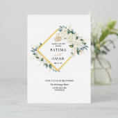 Goudfolie Wit Bloemen Islamitisch Moslim Bruiloft Folie Uitnodiging (Staand Voorkant)