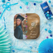 Goudfolie Witte Bloemen, Afstuderen Foto Papieren Bordje