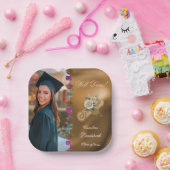 Goudfolie Witte Bloemen, Afstuderen Foto Papieren Bordje