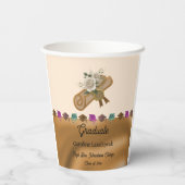 Goudfolie, Witte Engelse Rozen Afstuderen 2025 Papieren Bekers (Achterkant)