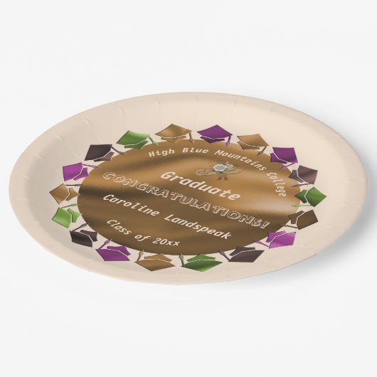 Goudfolie Witte Rozen Afstuderen 2025 Papieren Bordje (Gekanteld)