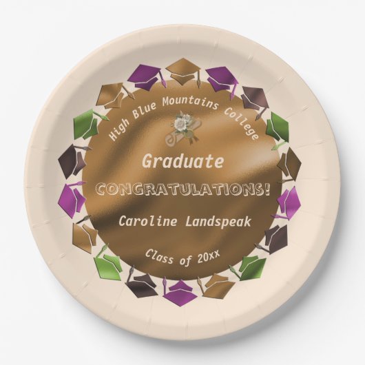 Goudfolie Witte Rozen Afstuderen 2025 Papieren Bordje (Voorkant)