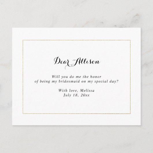 goudfolie zal je mijn bruidmaidskaart zijn uitnodiging briefkaart (Achterkant)