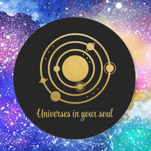 Goudfolie Zonnestelsel Planeten Ronde Sticker