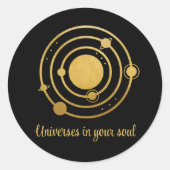 Goudfolie Zonnestelsel Planeten Ronde Sticker (Voorkant)