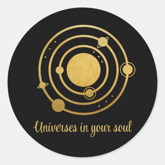 Goudfolie Zonnestelsel Planeten Ronde Sticker (Voorkant)