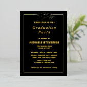 Goudfolie Zwart Afstuderen Invitation Framed Folie Uitnodiging (Staand Voorkant)