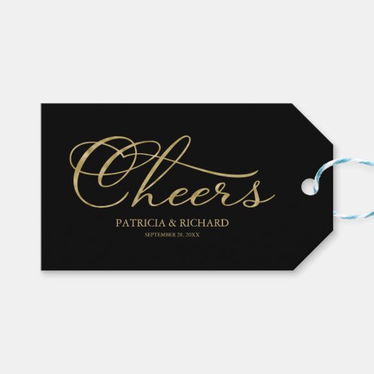 Goudfolie Zwart Elegant Cheers Wijnfles Labels Cadeaulabel (Voorkant (Horizontaal))