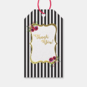 Goudfolie zwart met witte streep roos florale labe cadeaulabel (Voorkant)